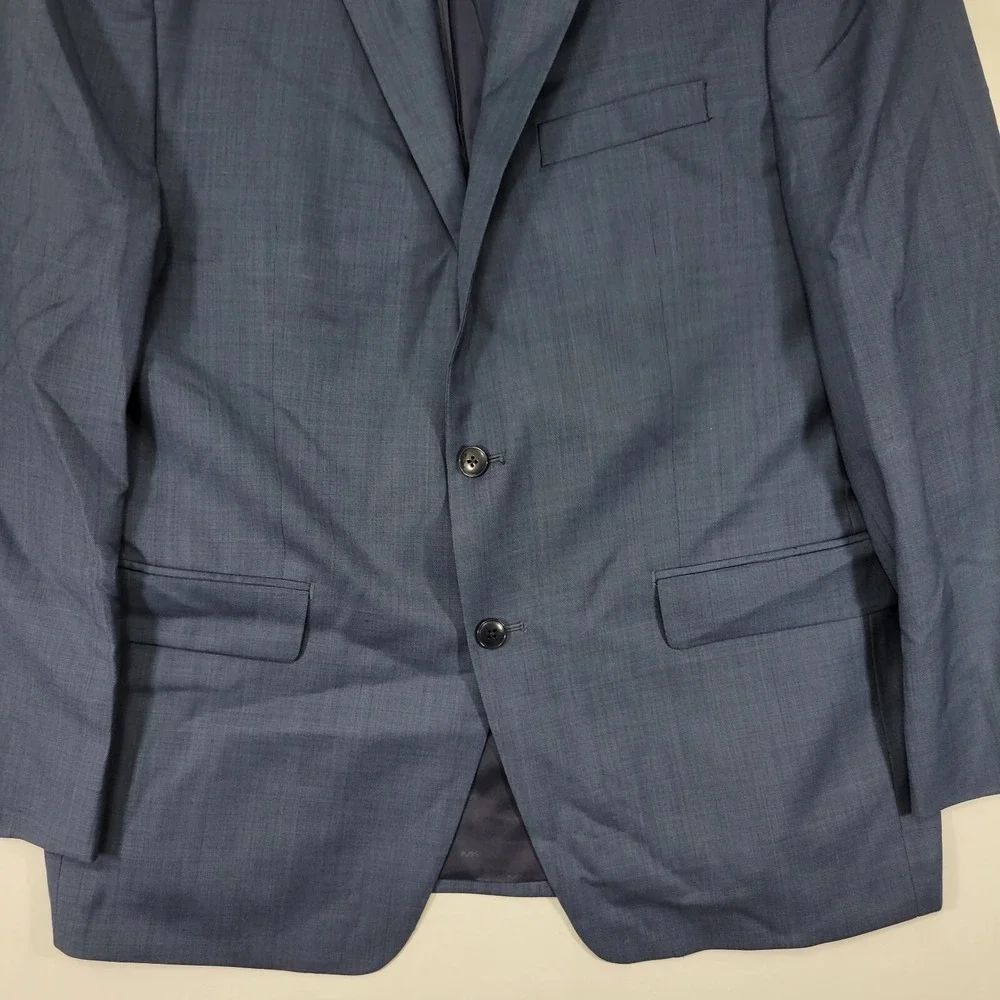 Michael Kors Mens Sport Coat Blazer Two Button Navy Sharkskin Wool Blend 44L NEW